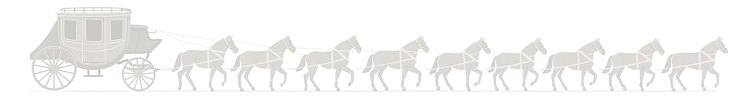 A stagecoach and its mule team running across the plains
