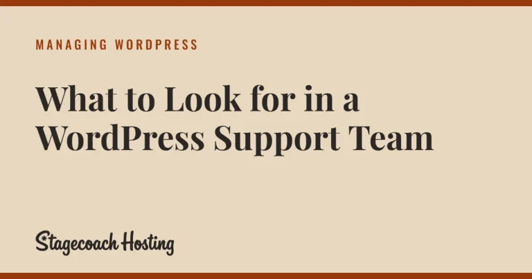 Stagecoach Hosting blog card: What to Look for in a WordPress Support Team